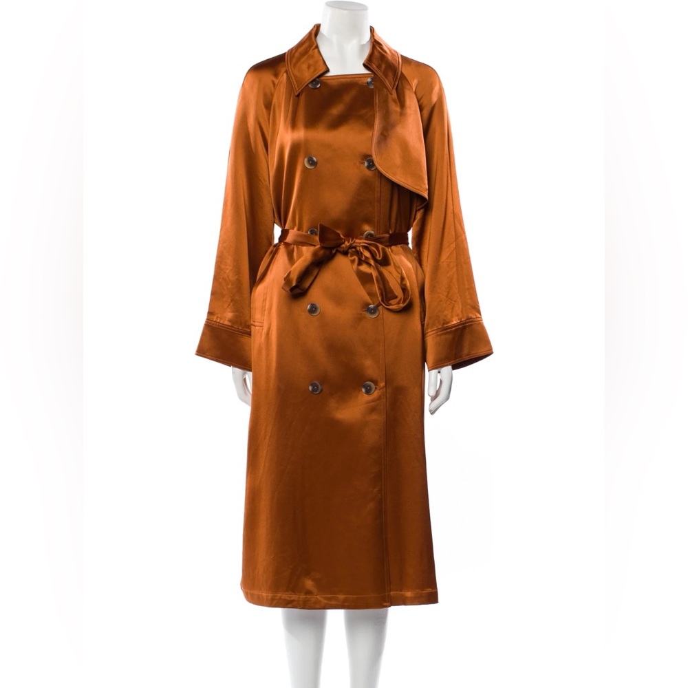 NWT Gentle Herd Sateen Double Breasted Trench Coat Copper/Caramel Size M - Picture 2 of 8